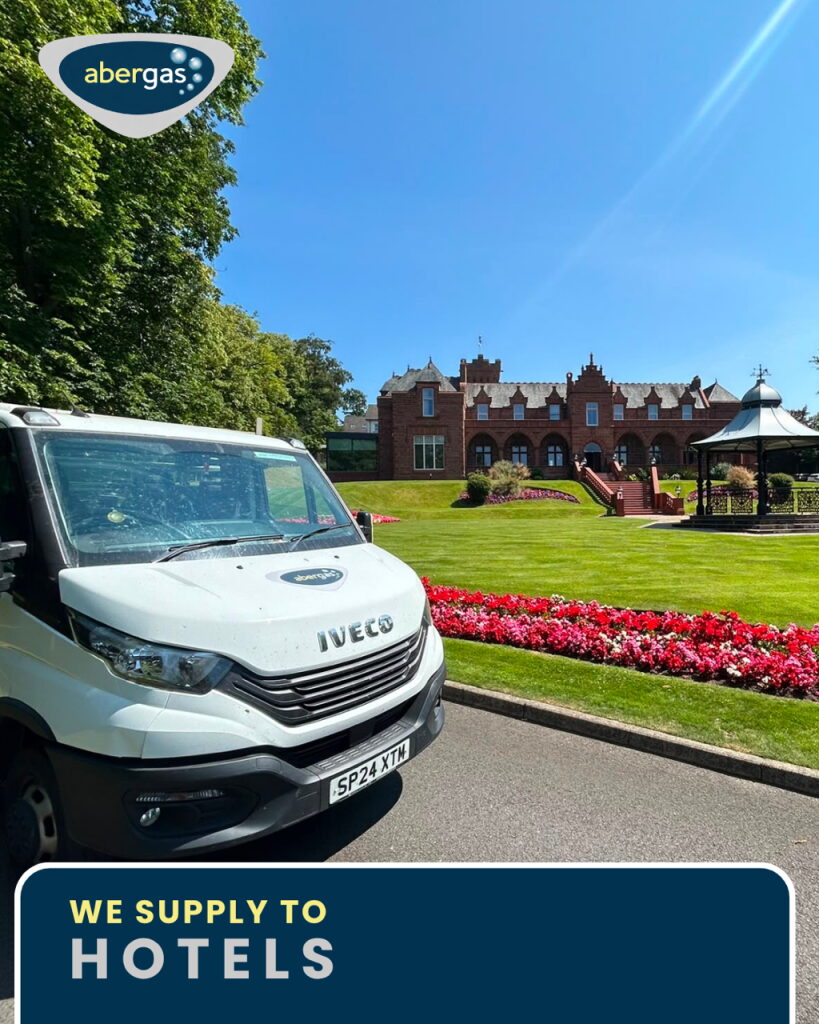 AberGas delivery van at a hotel with landscaped gardens