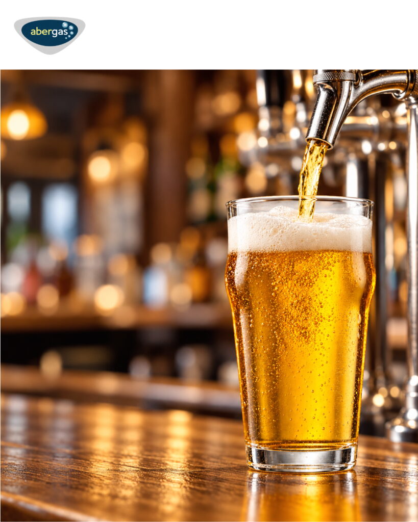 Pint of beer being poured from a bar tap, supplied with AberGas dispense and cellar gas