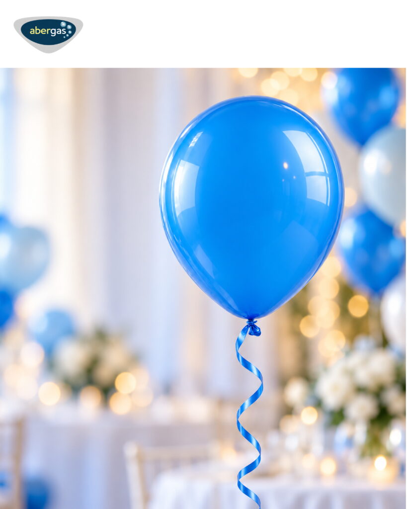 Blue helium balloon at a decorated event venue