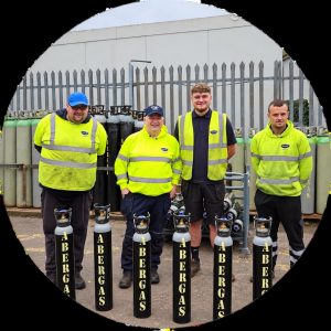 AberGas filling plant team with branded gas cylinders